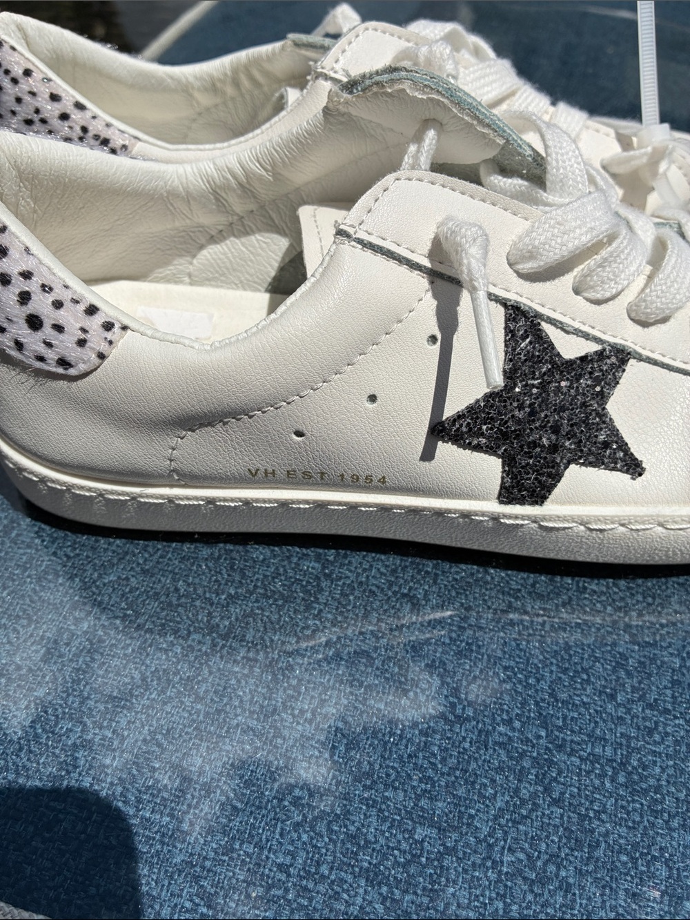 Vintage Havana White Leather Sneakers with Black Glitter Star - Picture 3 of 7